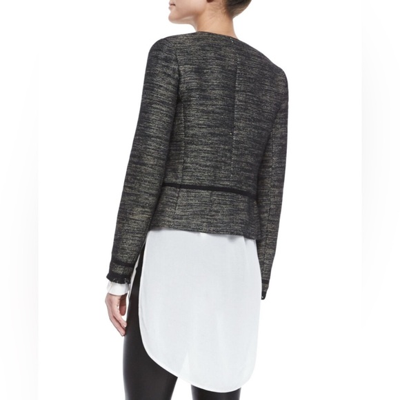 Vince Black Leather Trim Boucle Jacket Size 2 - Picture 4 of 16